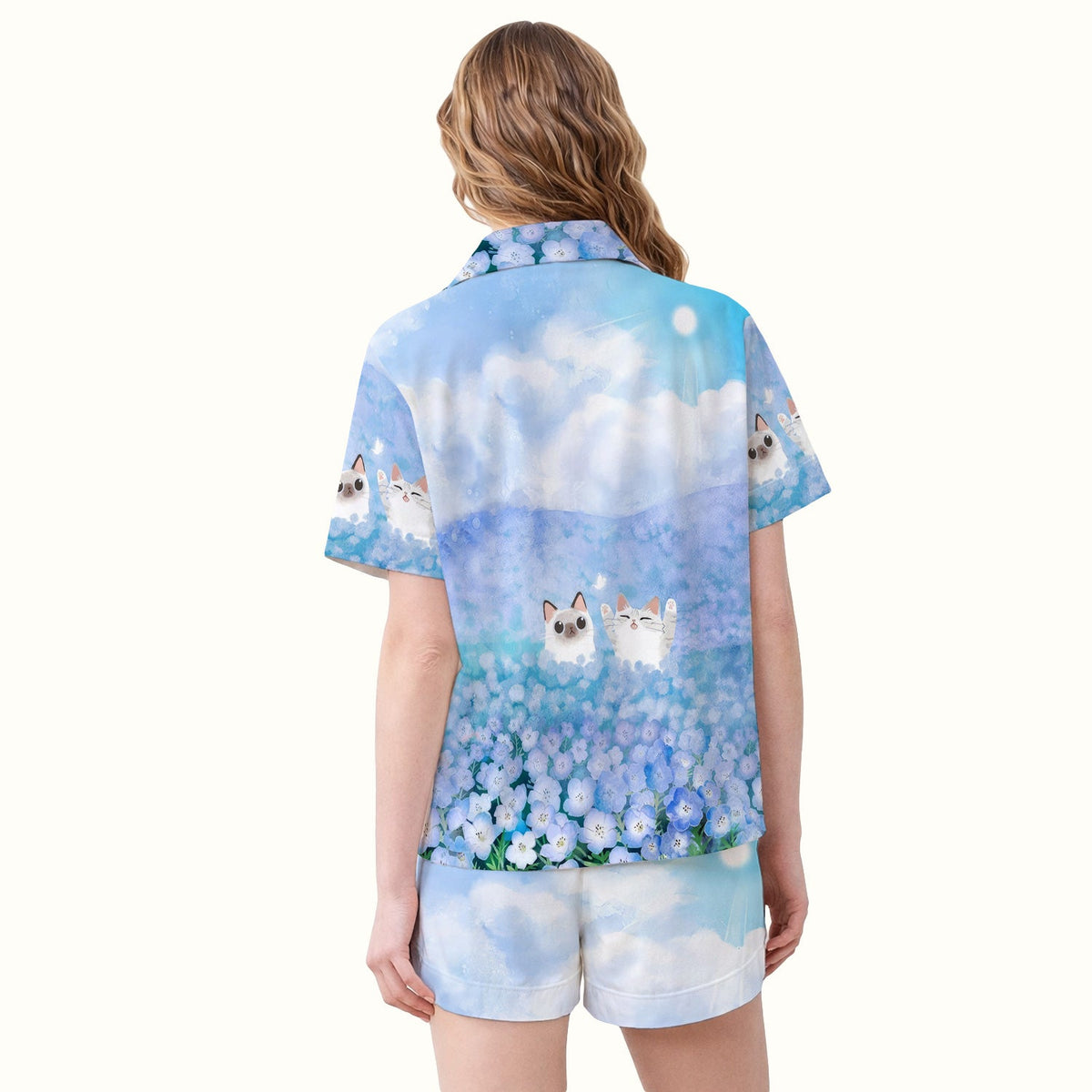 Dreamy Cat Cloud Hydrangea Nurse Pajama Set