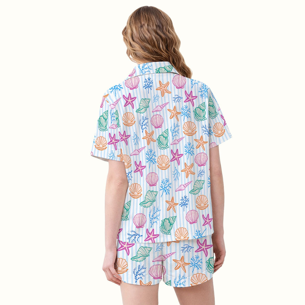 Colorful Seashell Starfish Ocean Stripe Pajama Set