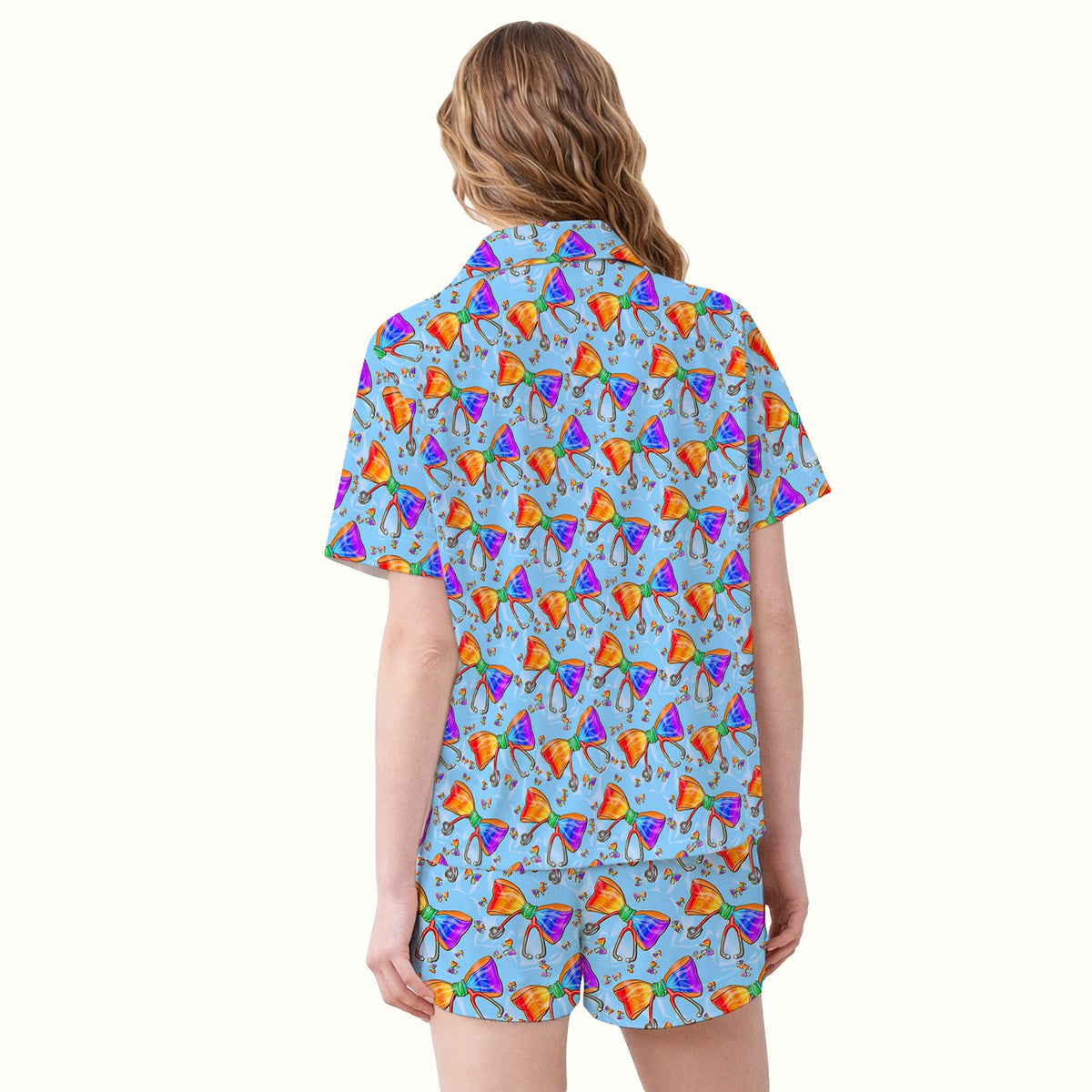 Colorful Rainbow Bow Stethoscope Pajama Set