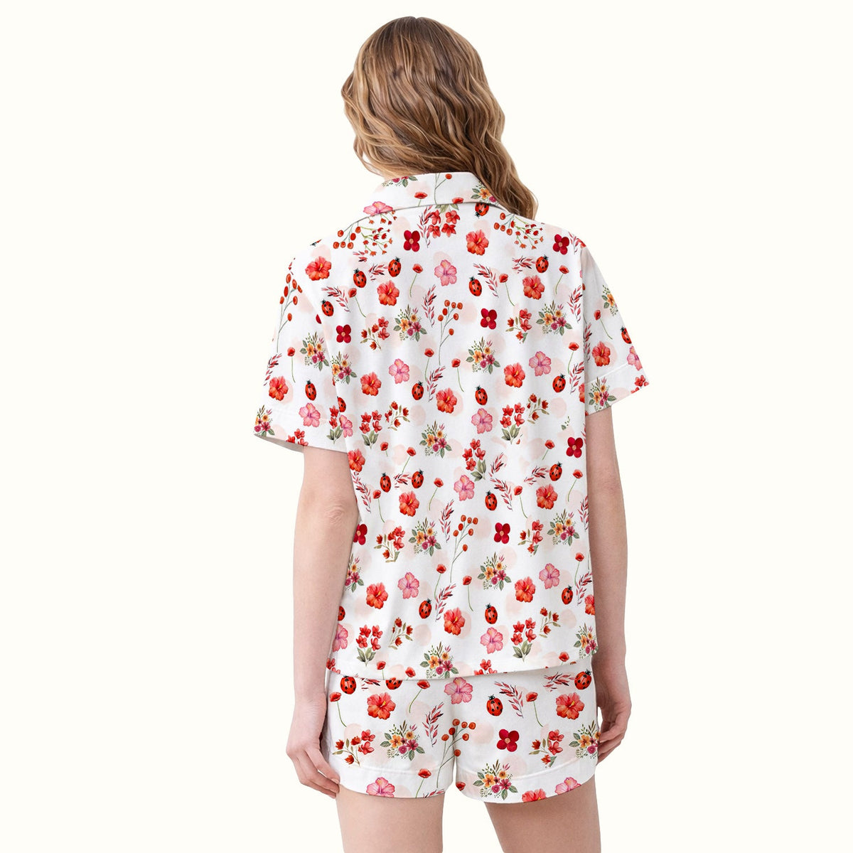 Red Ladybug Floral Garden Pajama Set