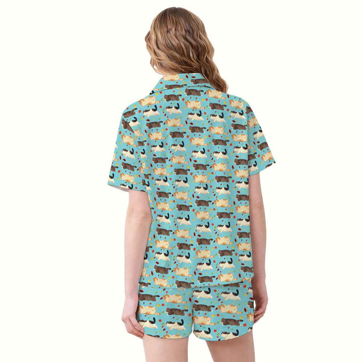 Personalized Chubby Cat Autumn Leaves Pajama Set