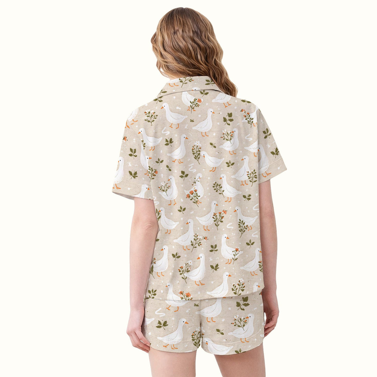 White Goose Floral Meadow Pajama Set
