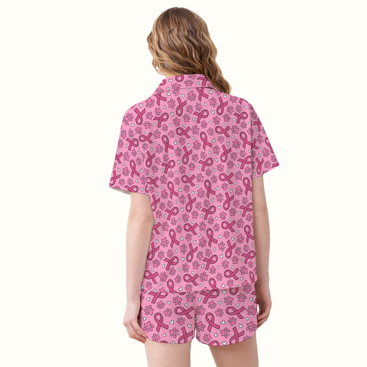 Pink Ribbon Paw Print Pajama Set