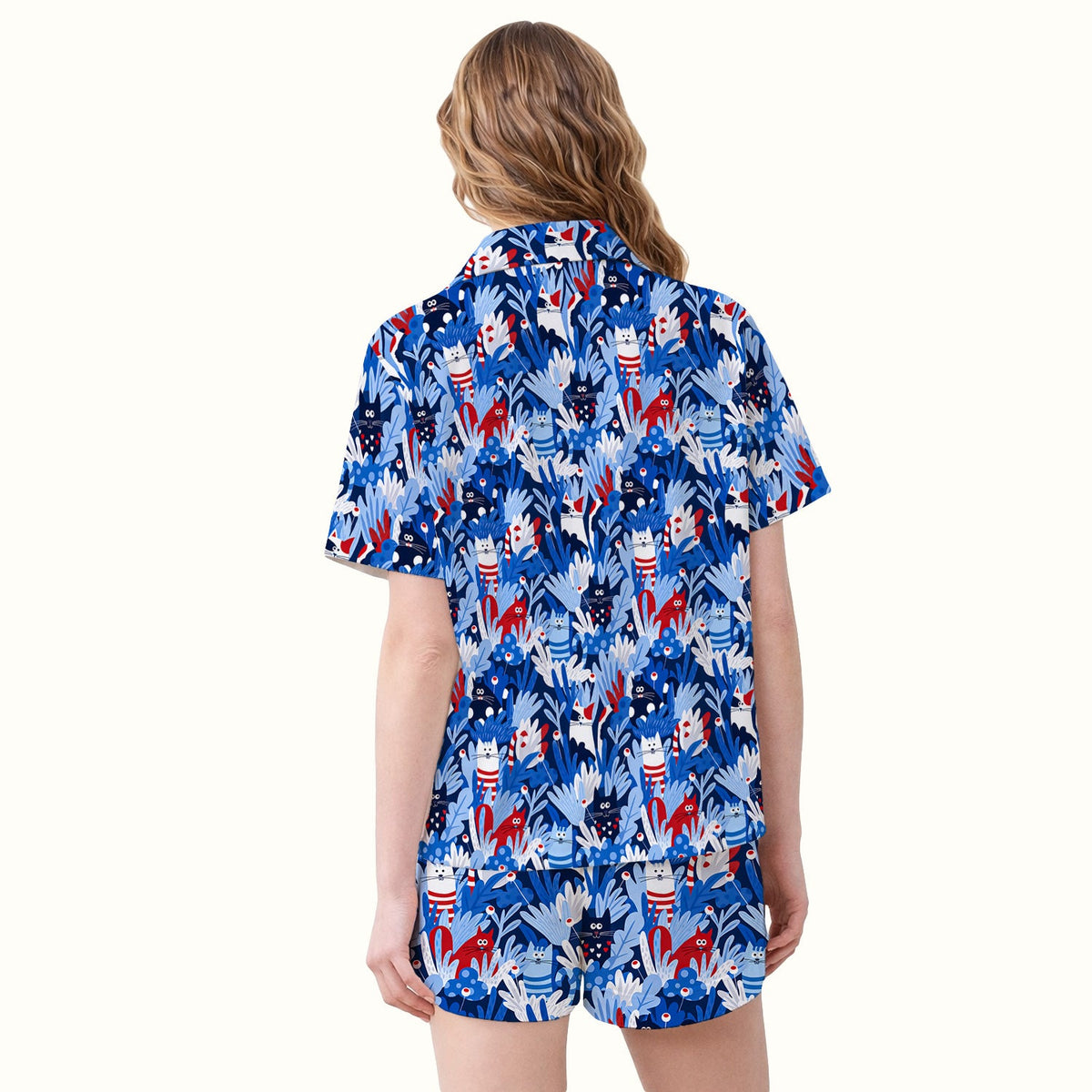 Cats Among Blue Foliage Nurse Pajama Set
