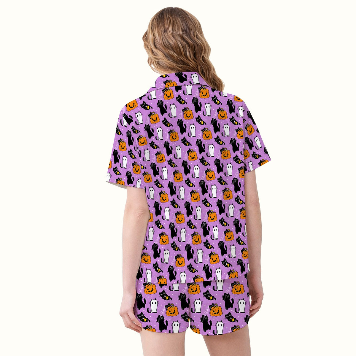 Purple Halloween Black Cat Pajama Set