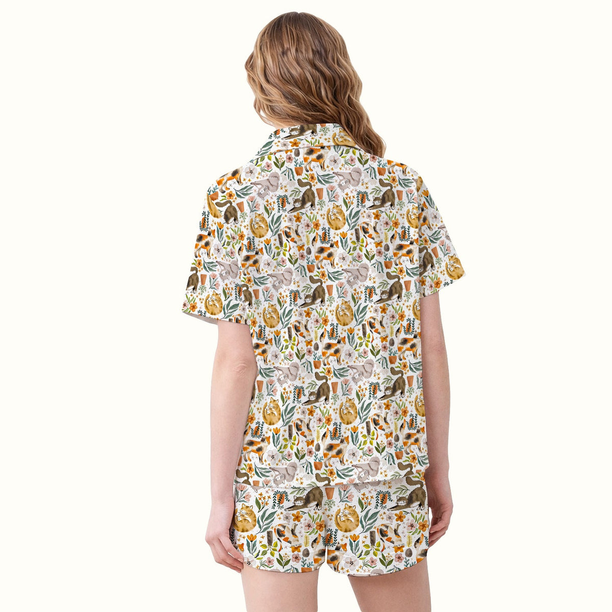 Cat Wildflower Garden Nurse Pajama Set