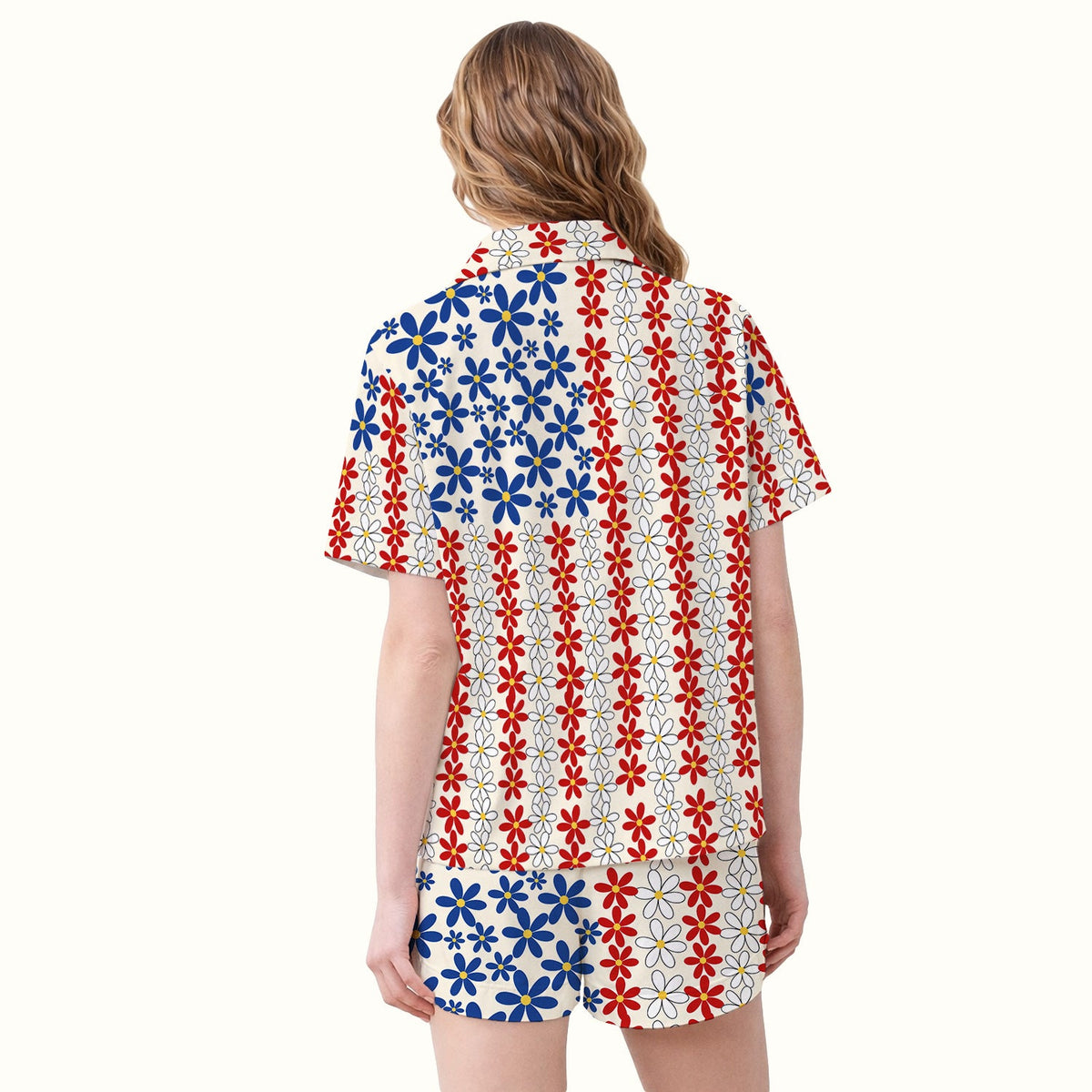 Retro Red Blue Daisy Pajama Set