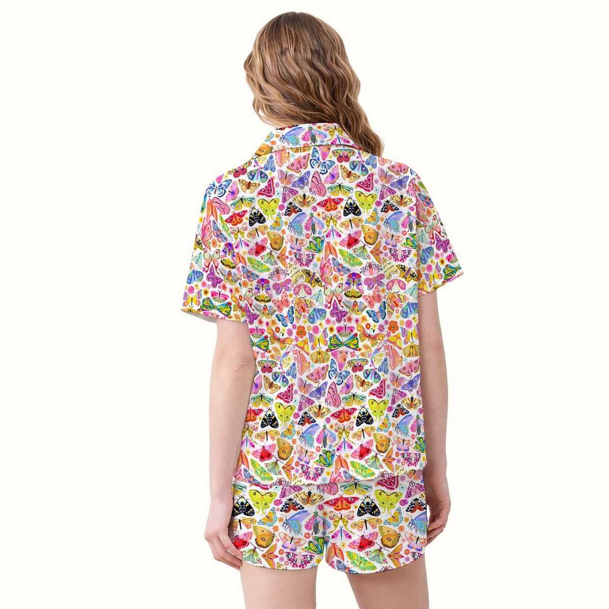 Cute Bright Butterfly Moth Floral Pajama Set
