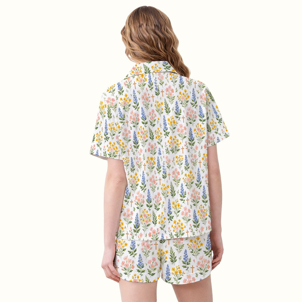 Pastel Floral Cross Nurse Pajama Set