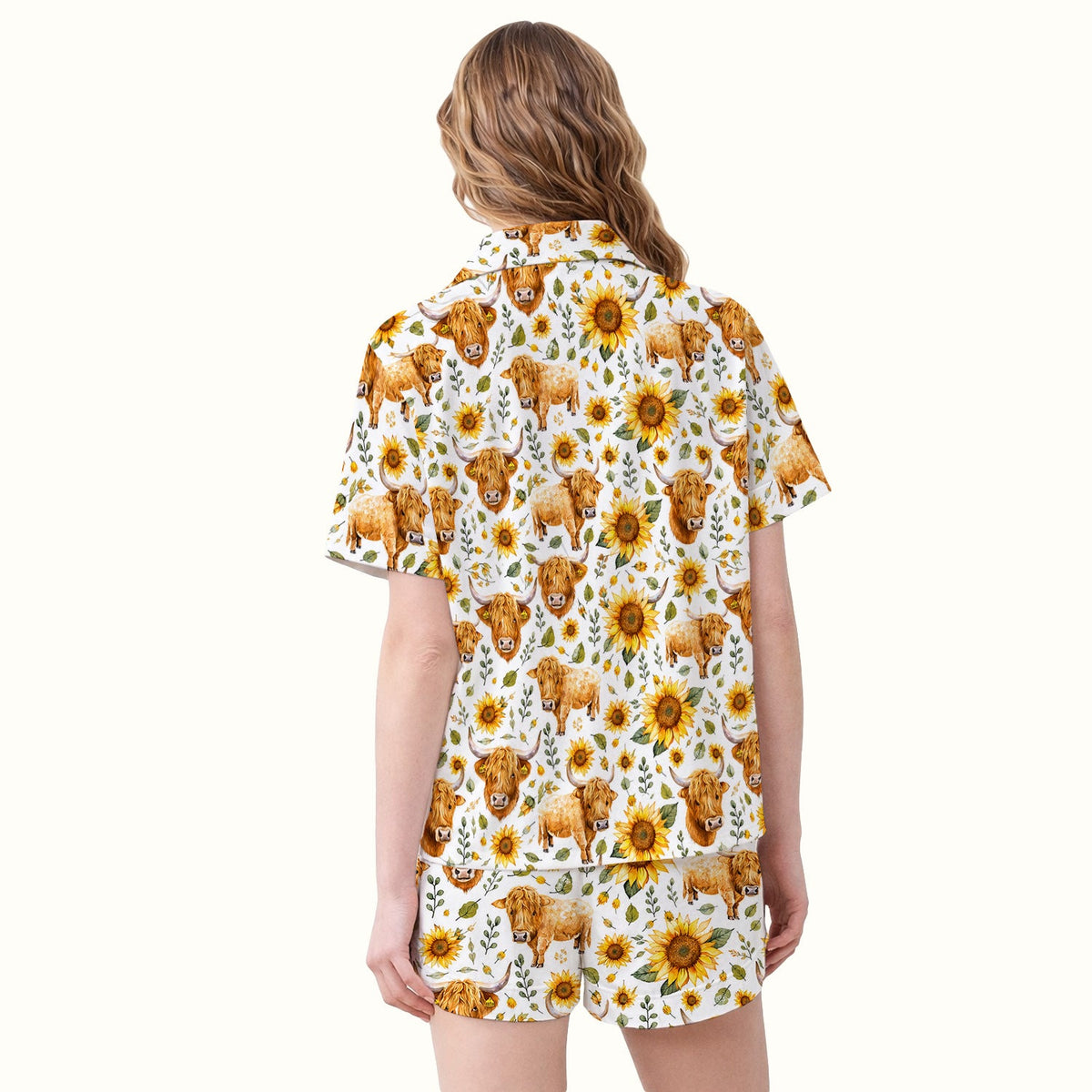 Highland Cow Sunflower Pattern Pajama Set For Nurse
