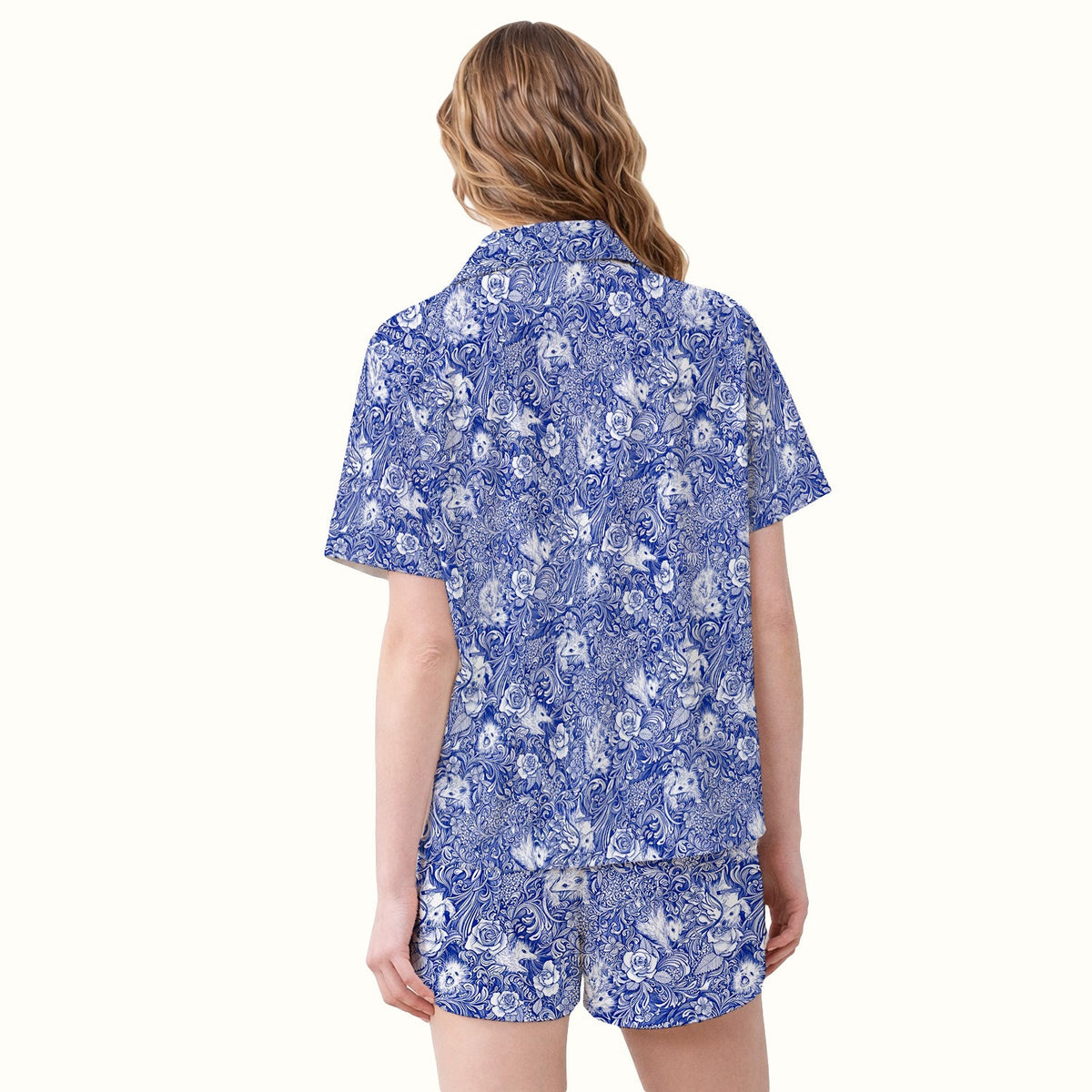 Blue Toile Opossum Floral Nurse Pajama Set