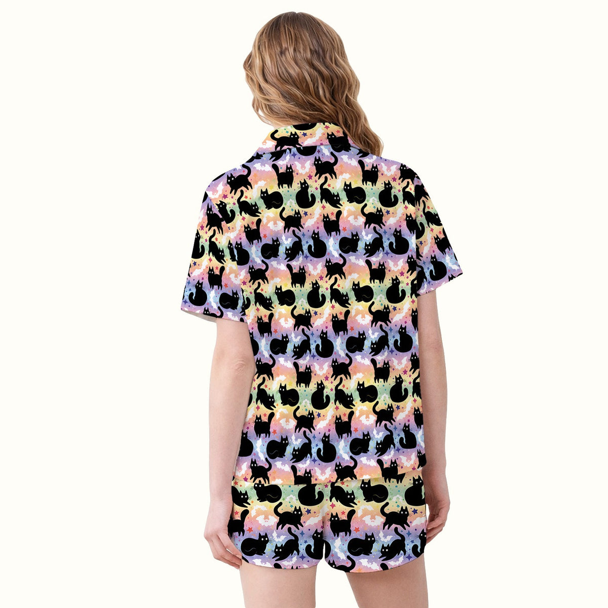 Pastel Star Black Cat Nurse Pajama Set