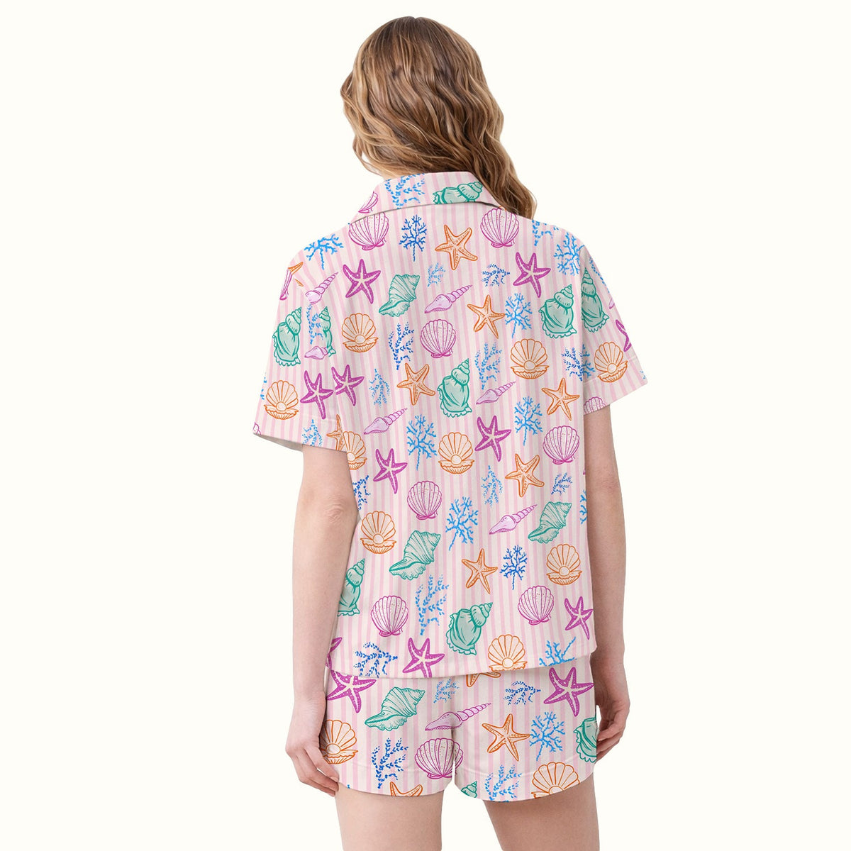 Colorful Seashell Starfish Ocean Stripe Pajama Set