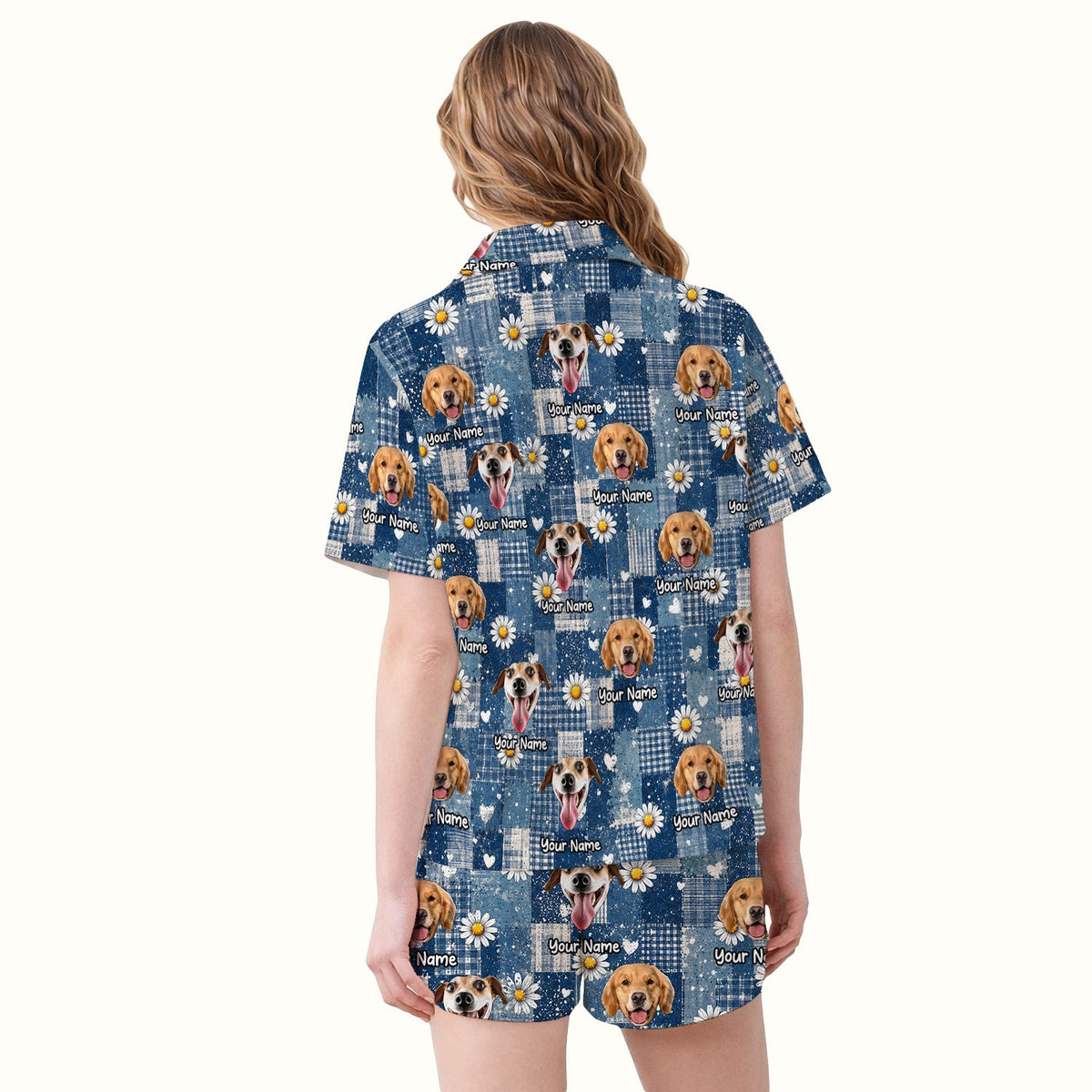Personalized Dog Photo Patchwork Daisy Pajama Set