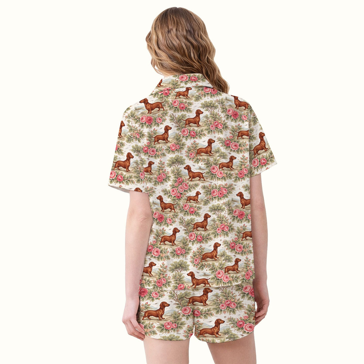 Vintage Dachshund Rose Floral Pajama Set