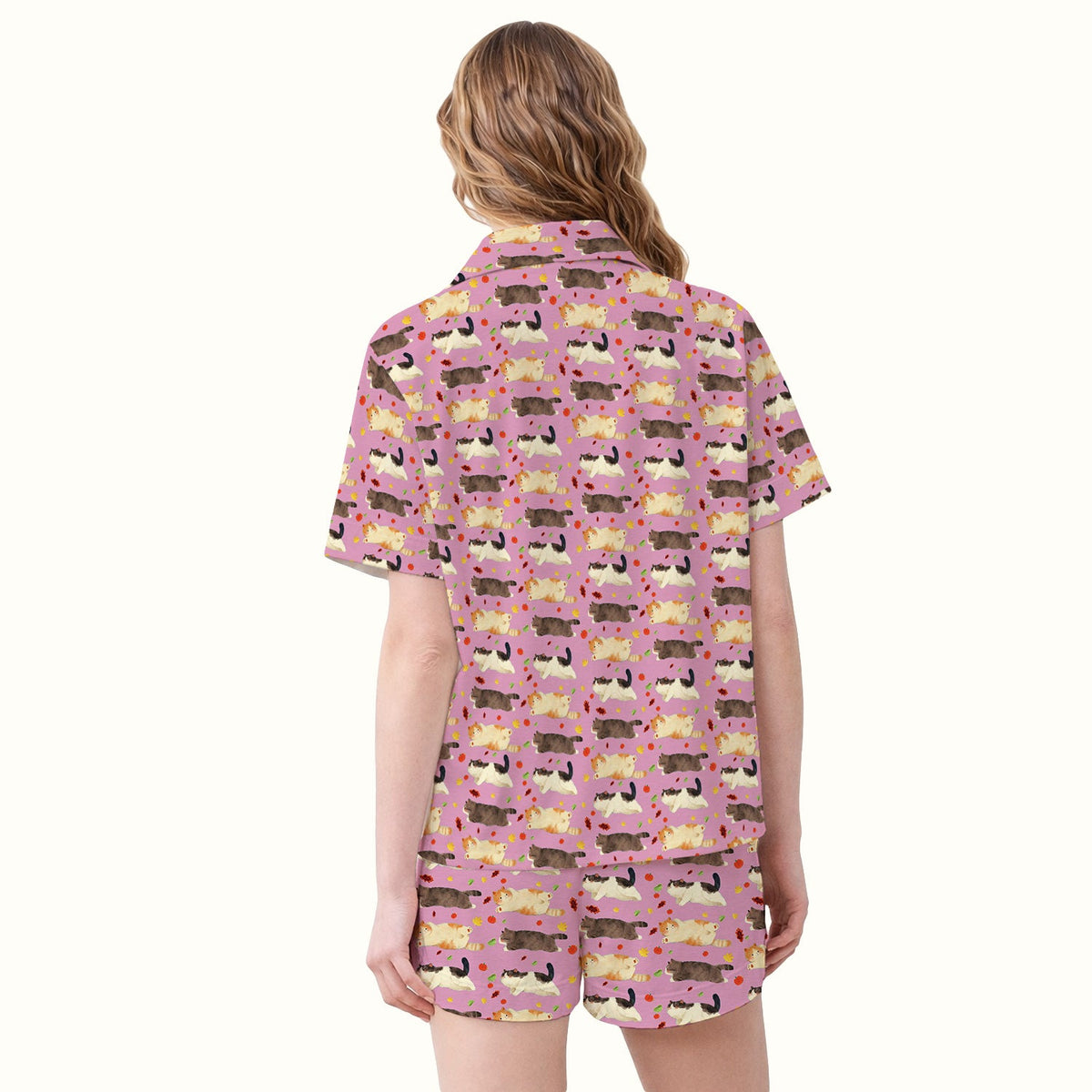 Personalized Chubby Cat Autumn Leaves Pajama Set