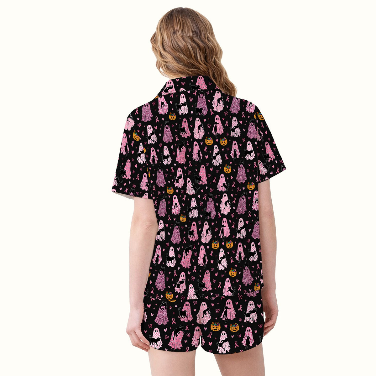 Breast Cancer Awareness Ghost Cat Nurse Pajama Set