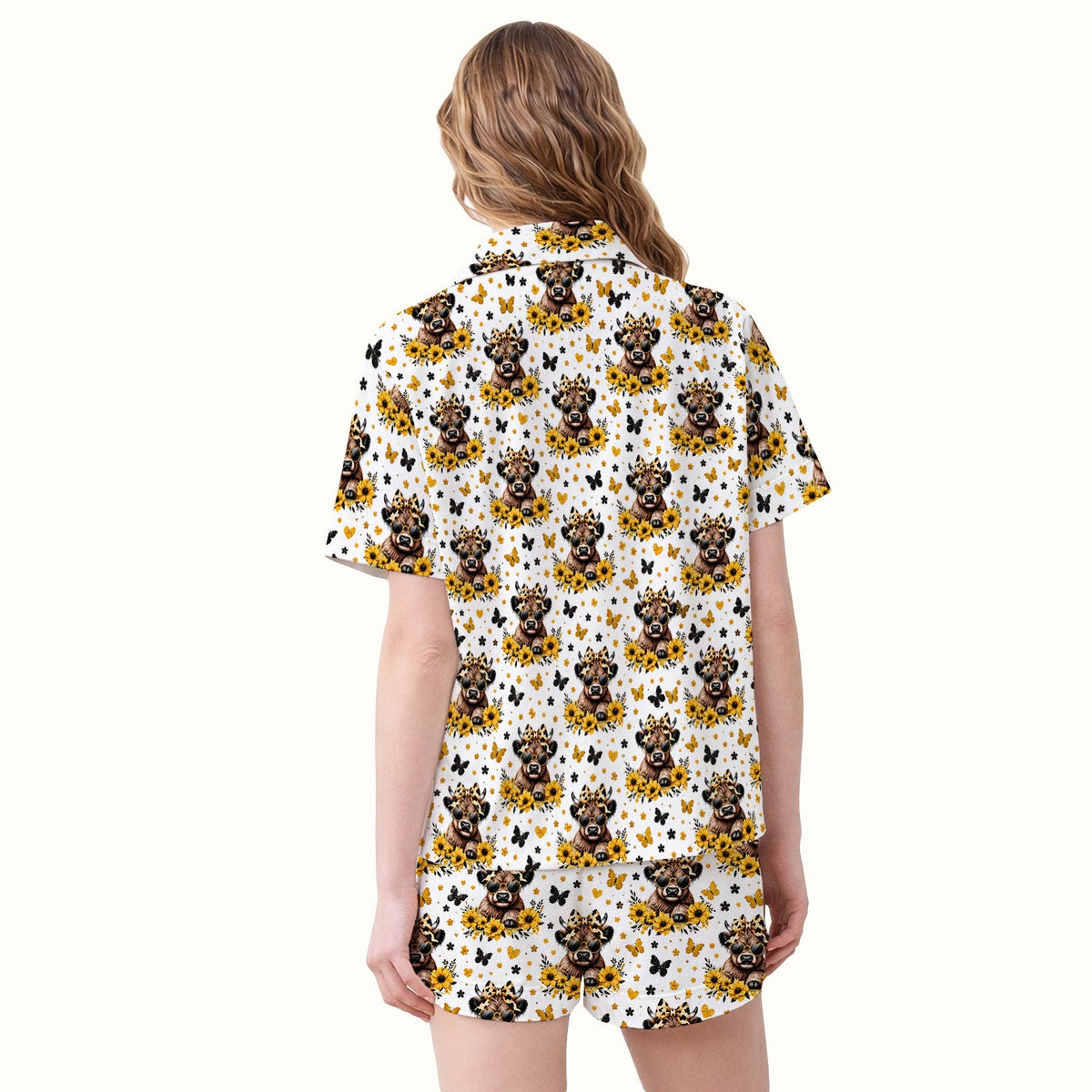 Sassy Highland Cow Sunflower Pajama Set