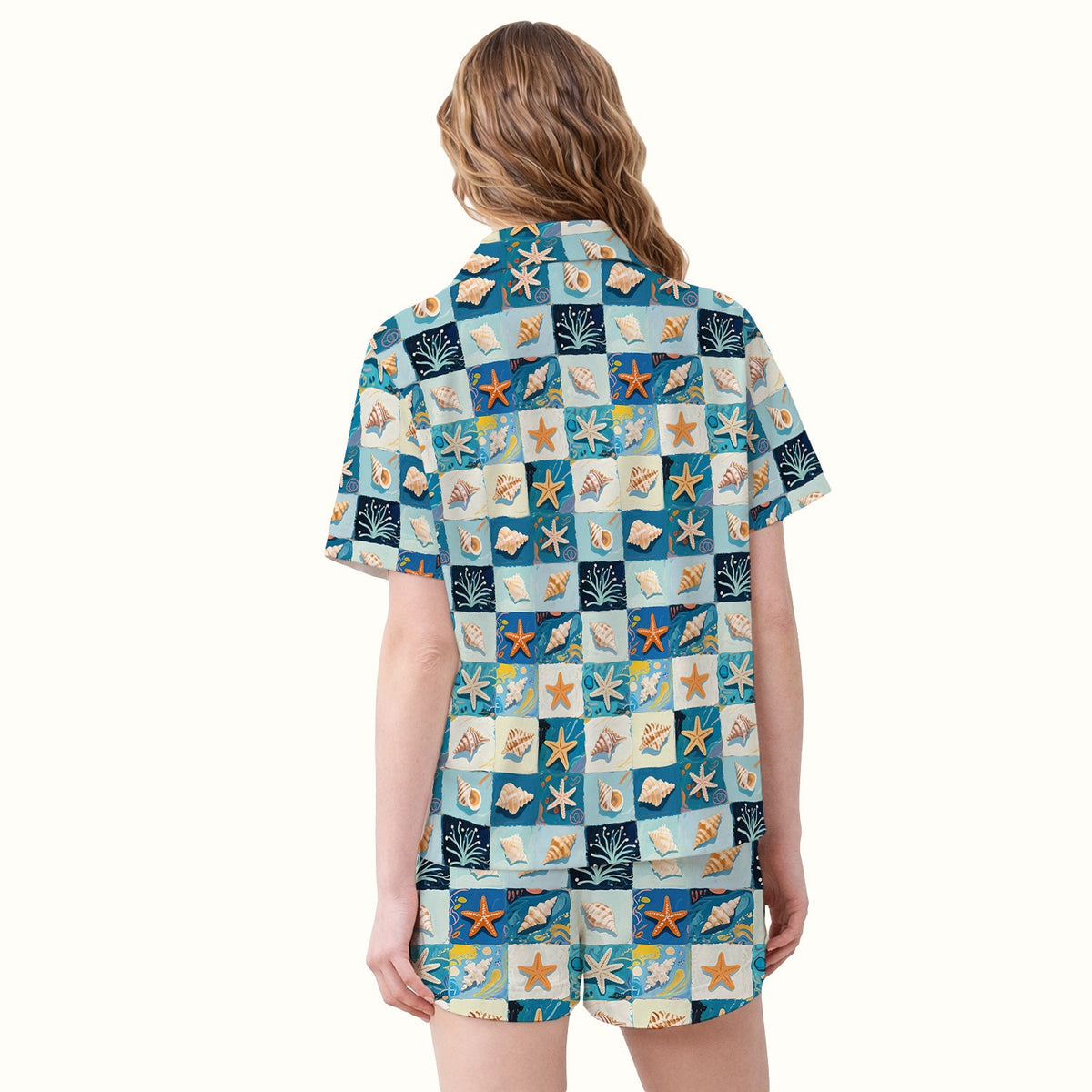 Seashell Starfish Ocean Tile Nurse Pajama Set