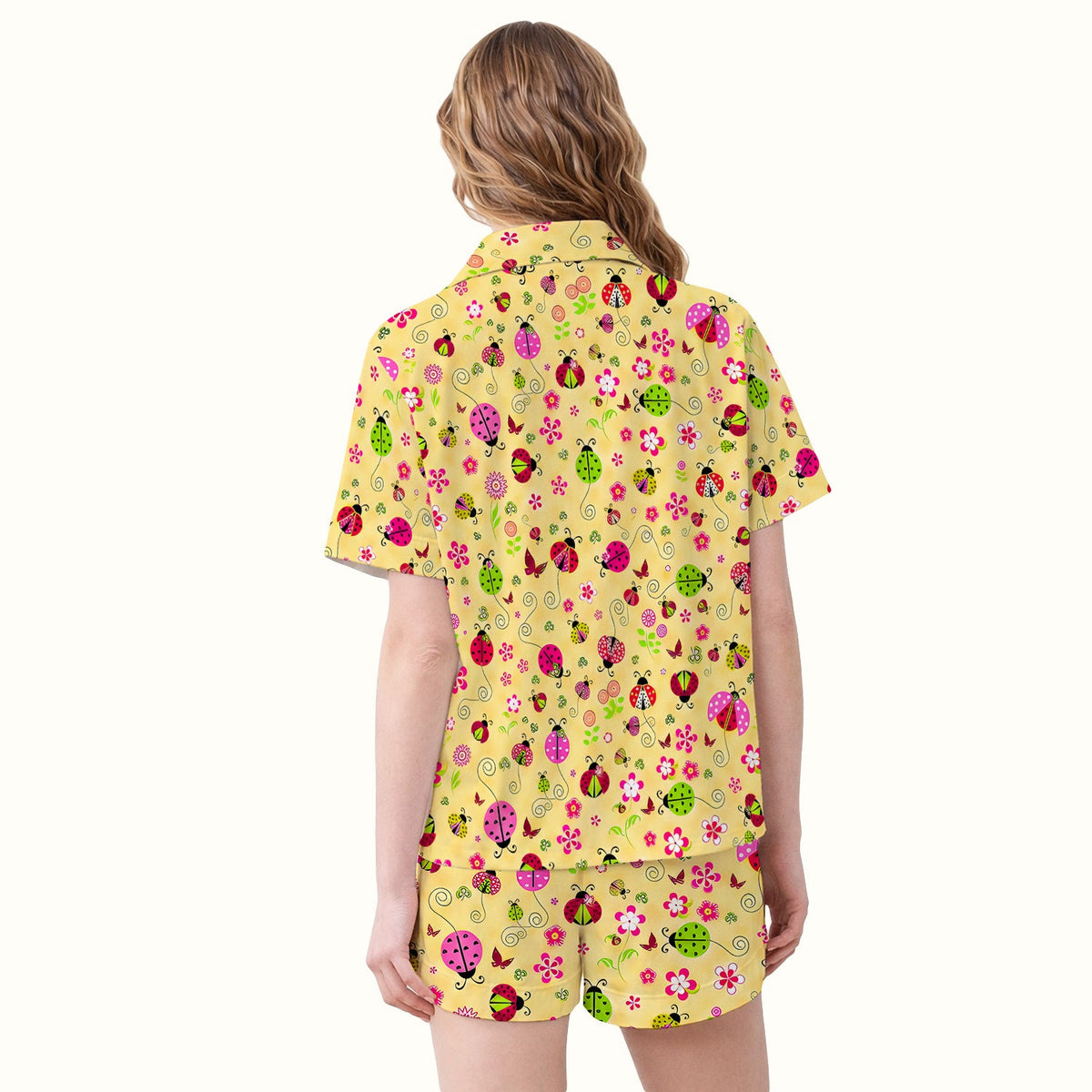 Yellow Ladybug Floral Garden Pajama Set