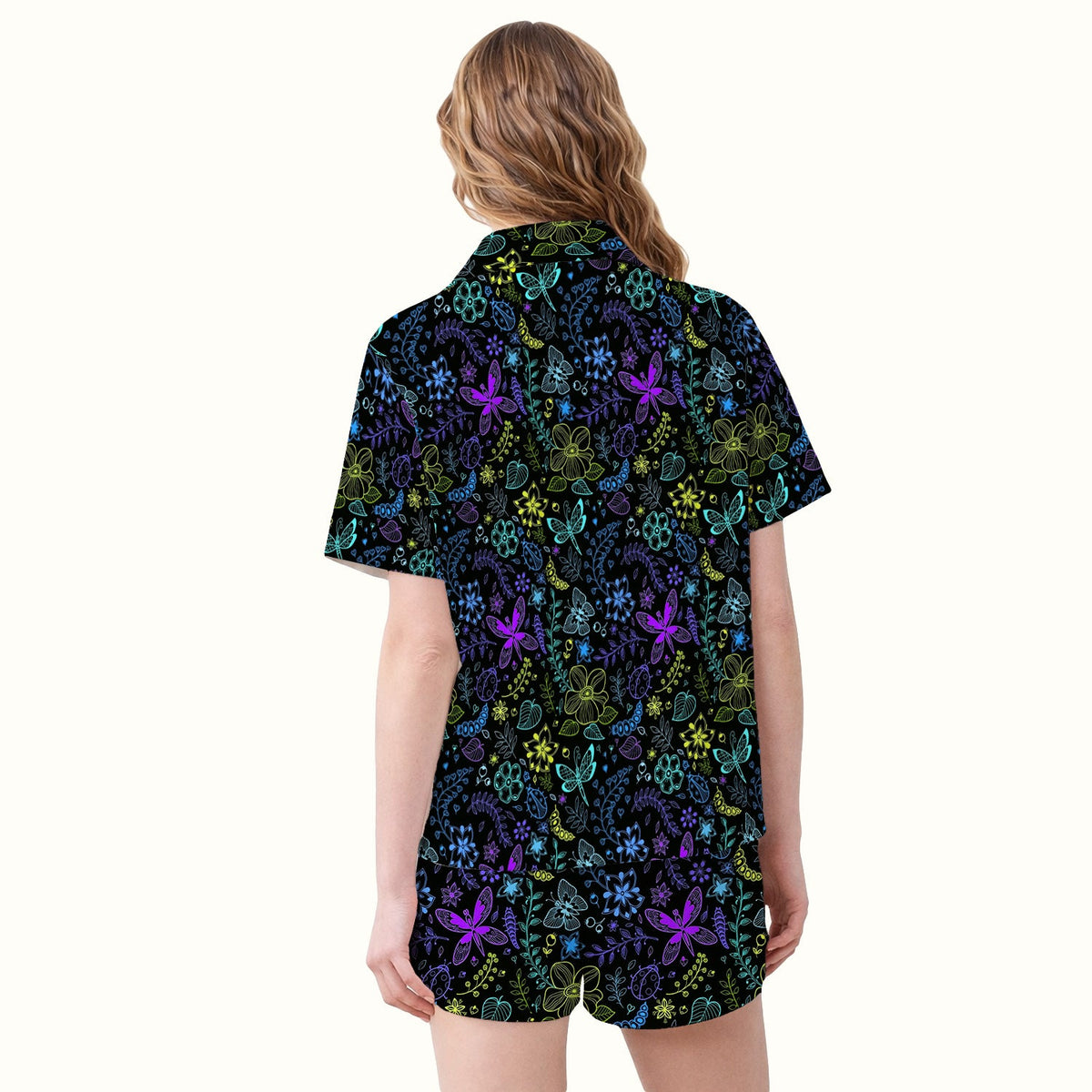 Neon Butterfly Floral Garden Pajama Set