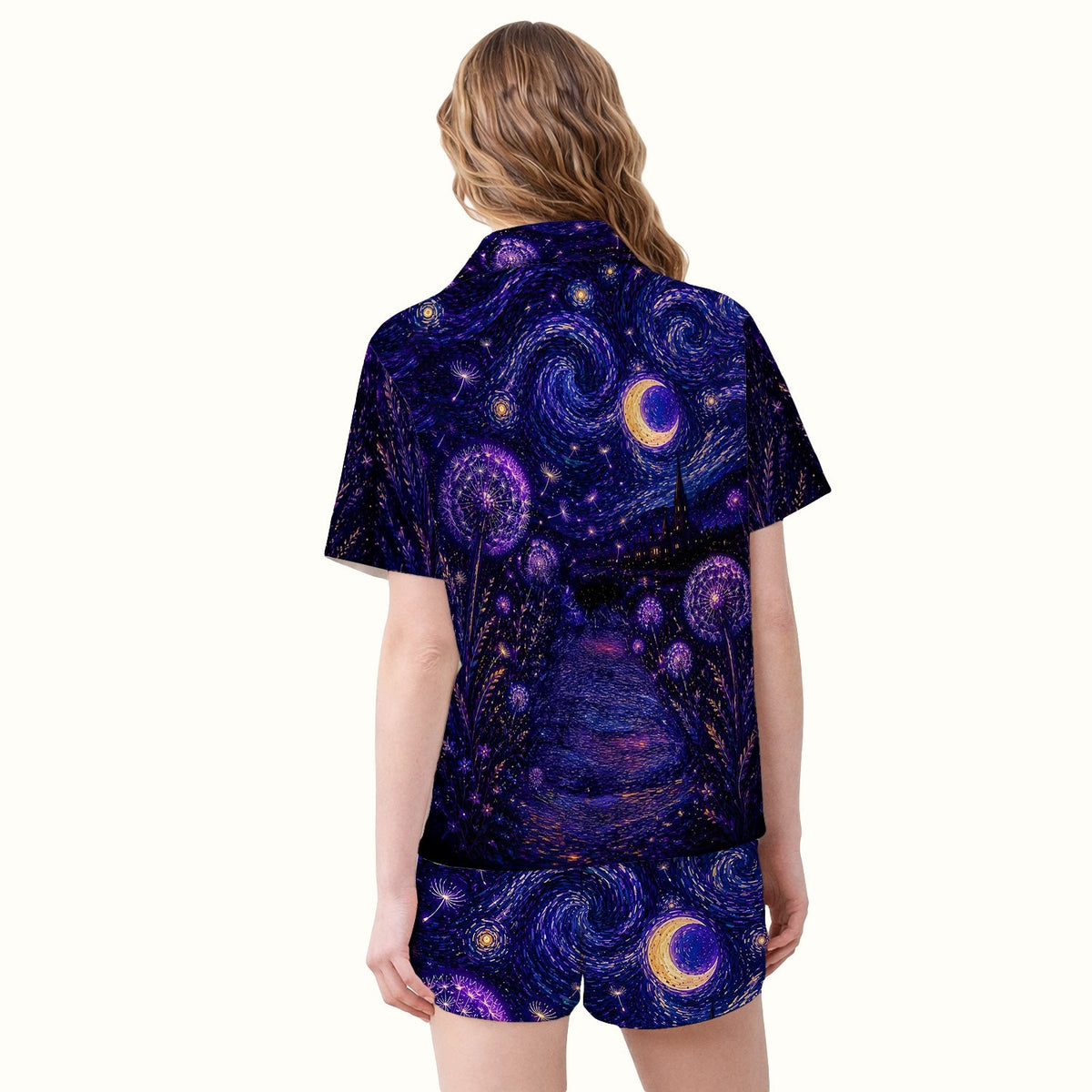 Mystical Black Cat Starry Night Pajama Set