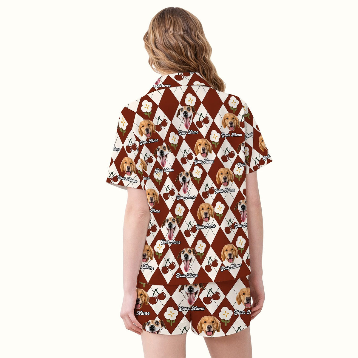 Dog Face Cherry Argyle Pajama Set
