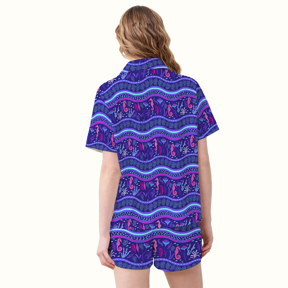 Purple Seahorse Ocean Pattern Pajama Set