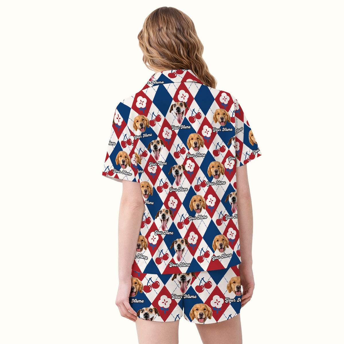 Dog Face Cherry Argyle Pajama Set