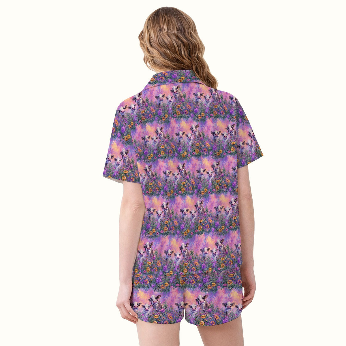 Pastel Cow Meadow Flower Nurse Pajama Set