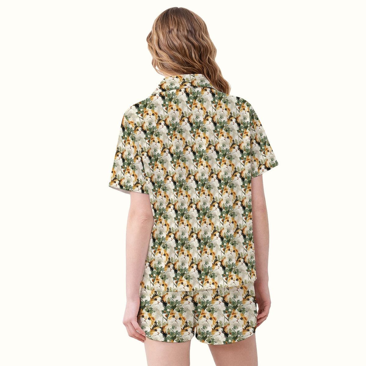 Fluffy Calico Cat Oak Leaves Pajama Set