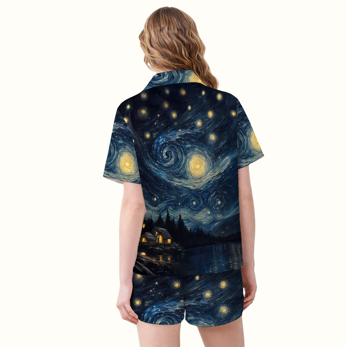 Cat Starry Night Sky Nurse Pajama Set