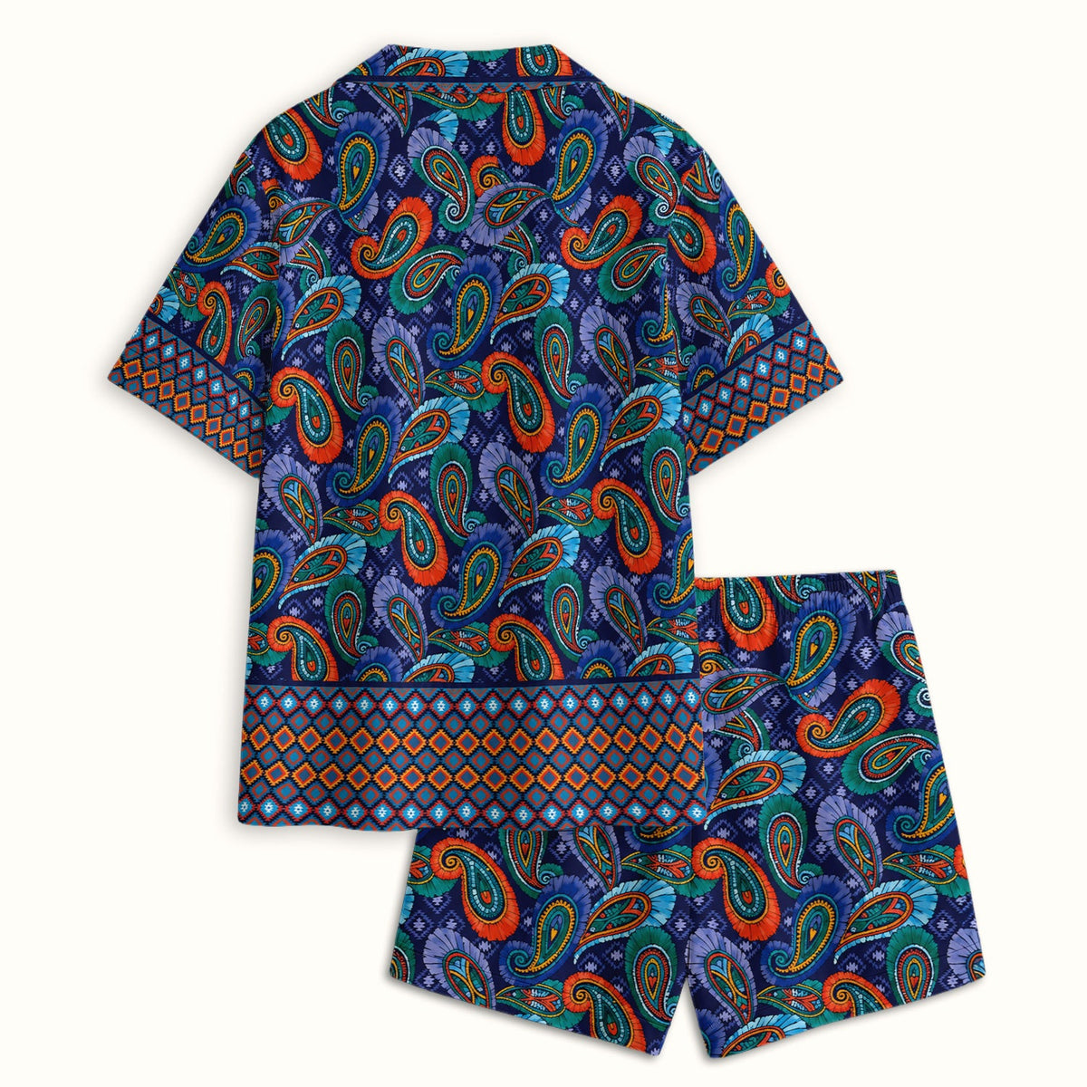 Colorful Paisley Geometric Border Pajama Set