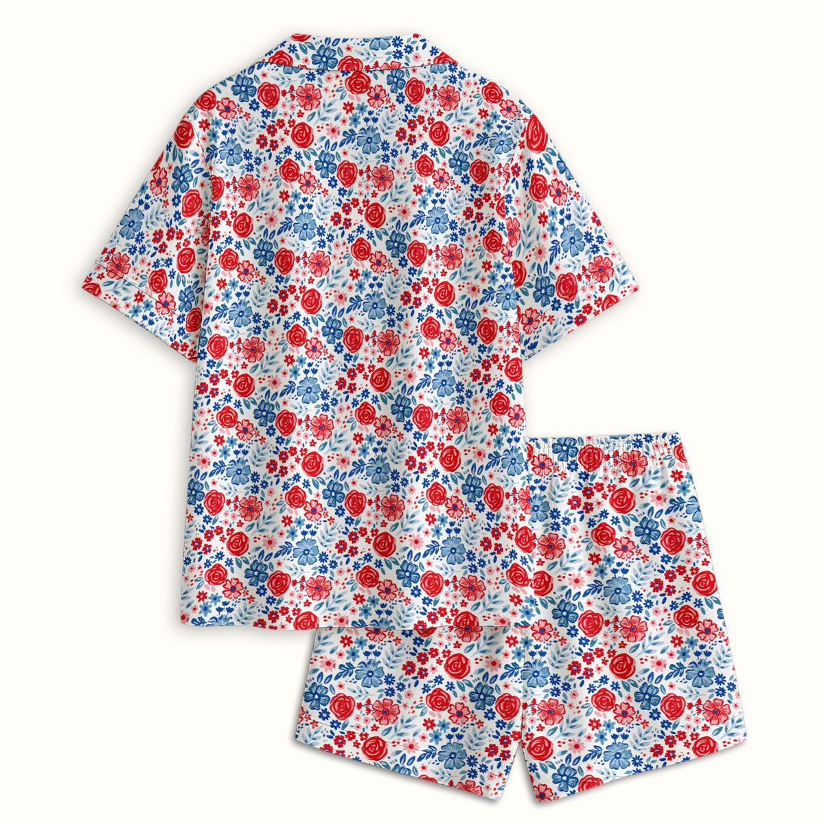 Red Blue Floral Garden Blossom Pajama Set