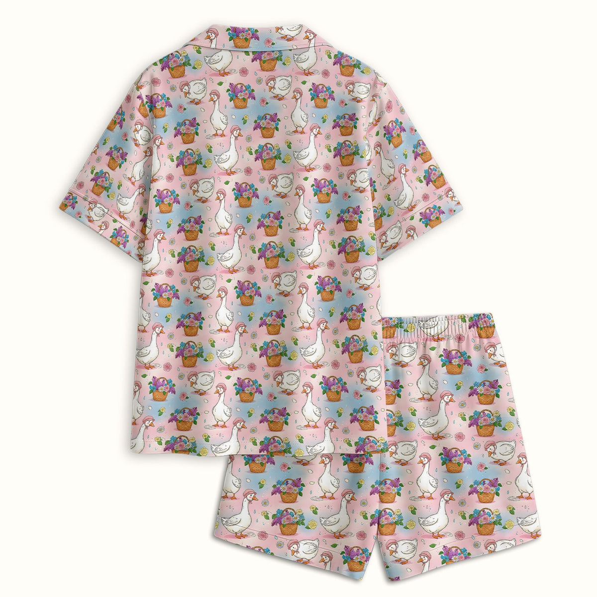 Spring Goose Flower Basket Nurse Pajama Set