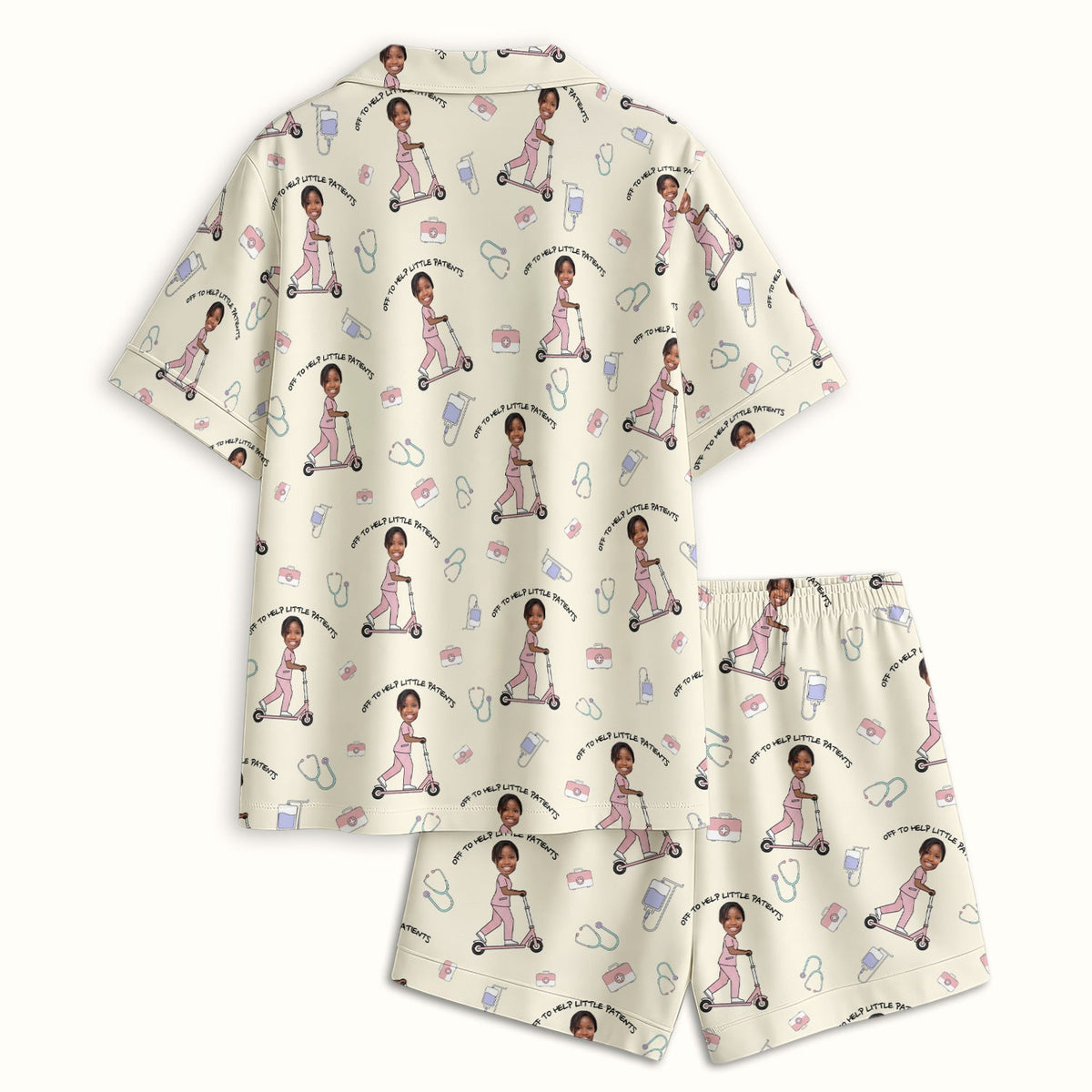 Personalized Pediatric Nurse Scooter Face Pajama Set