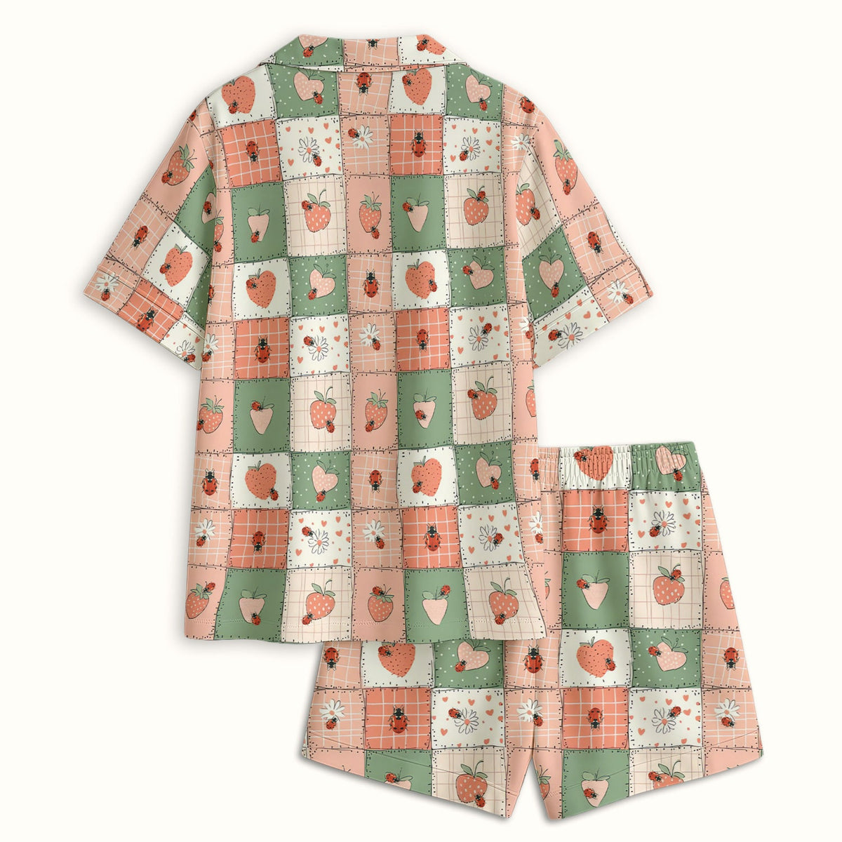 Strawberry Ladybug Patchwork Pajama Set