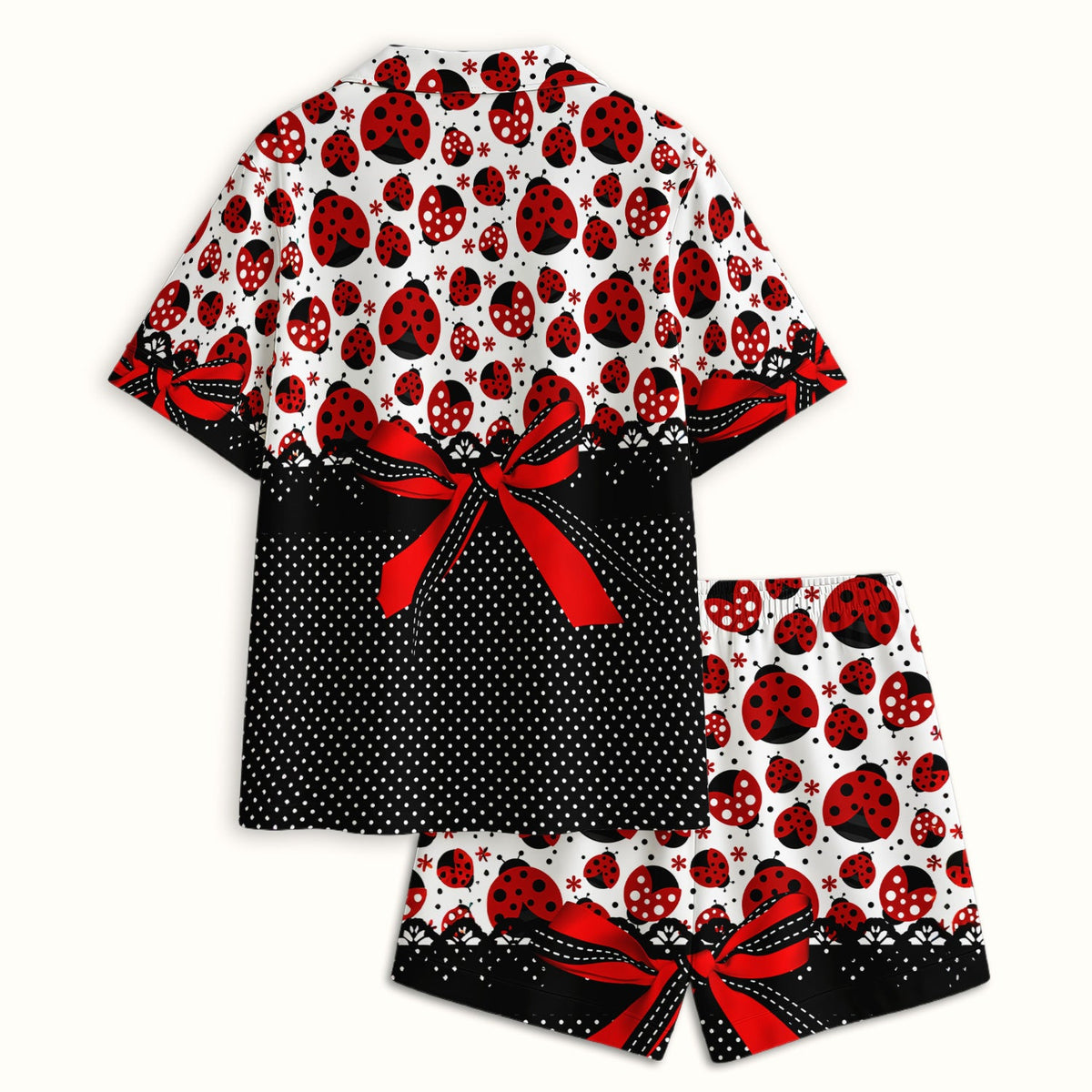 Ladybug Red Ribbon Polka Pajama Set