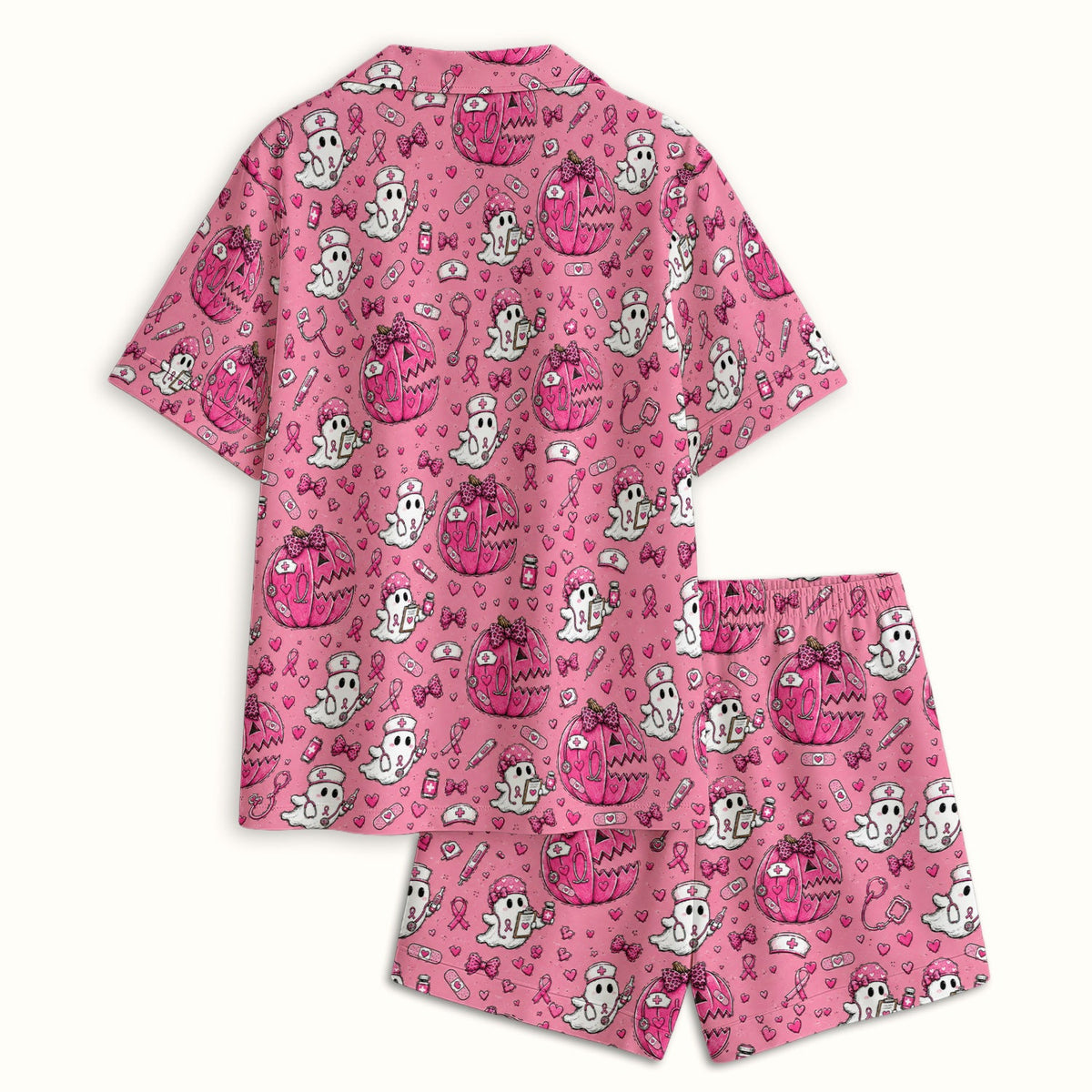 Pink Ribbon Ghost Pattern Pajama Set