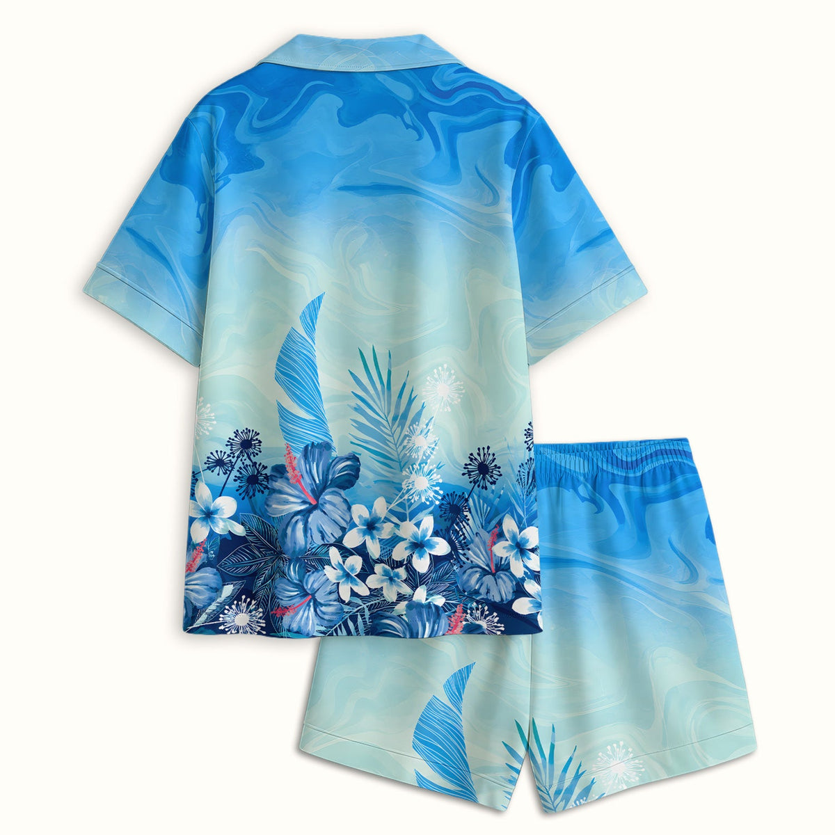 Elegant Blue Tropical Floral Pajama Set