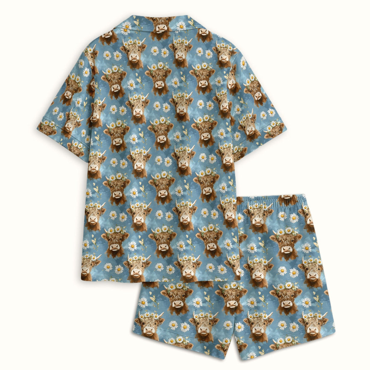 Highland Cow Daisy Flower Pajama Set For Nurse