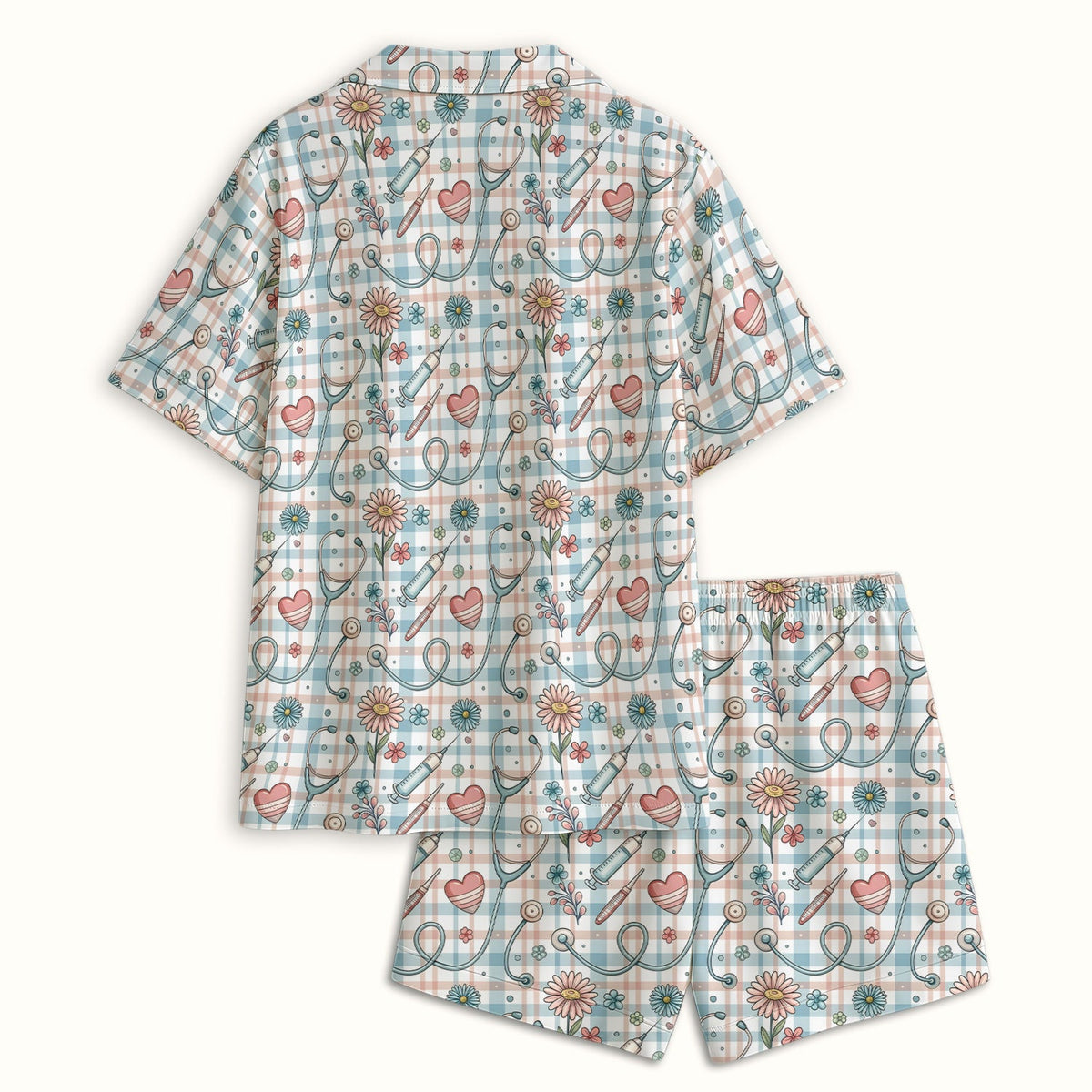 Stethoscope Heart Syringe Floral Plaid Pajama Set
