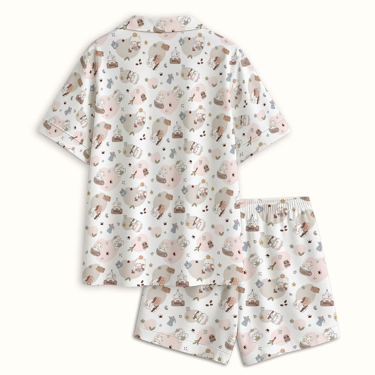 Cat With Coffee Paw Heart Nurse Pajama Set