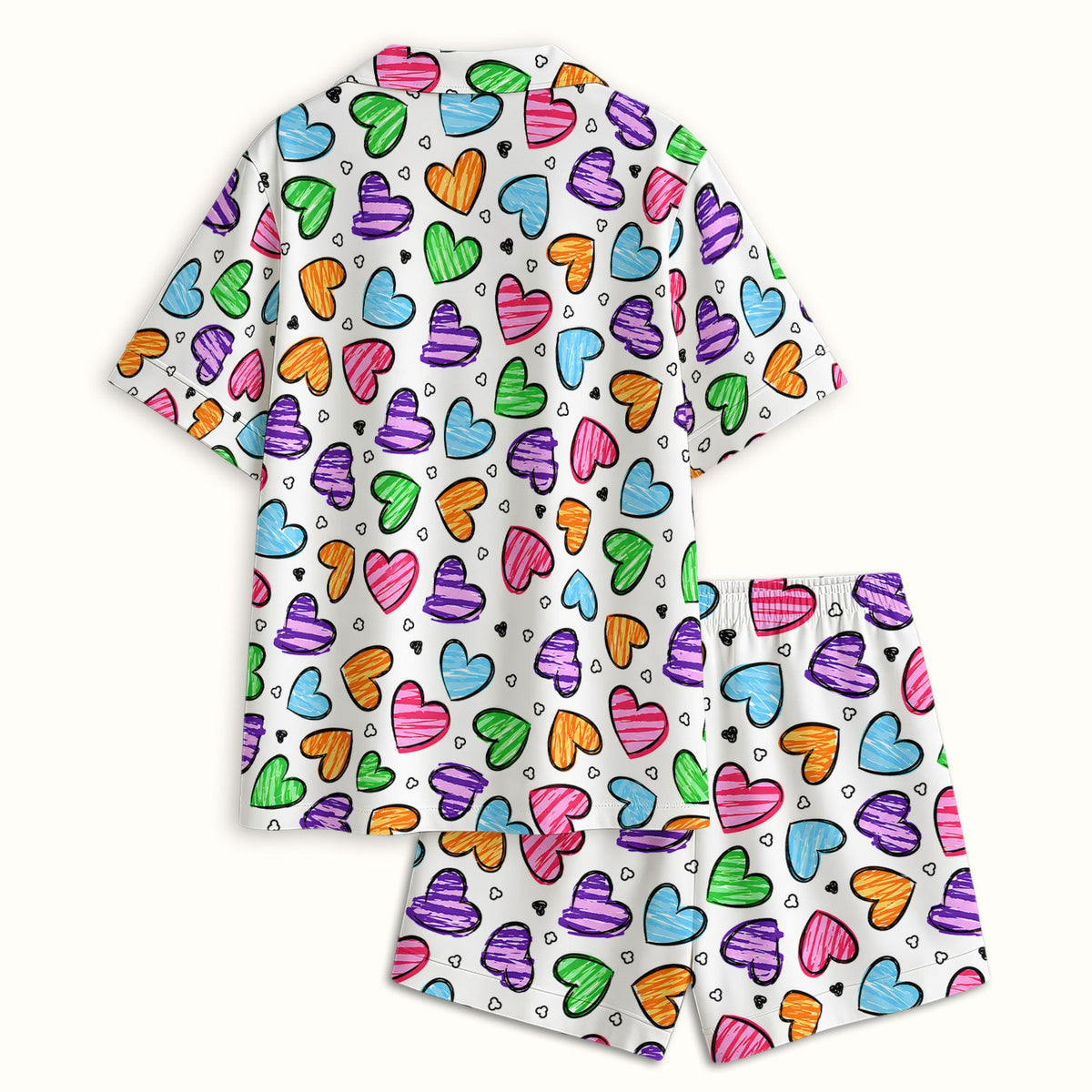 Colorful Doodle Heart Pajama Set