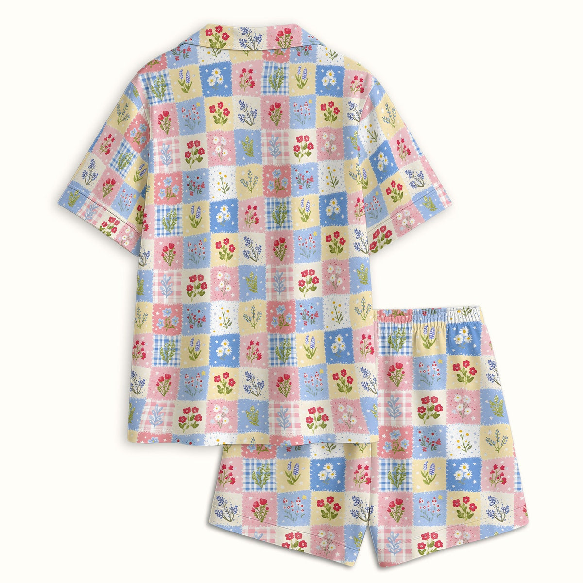 Pastel Patchwork Wildflower Garden Nurse Pajama Set