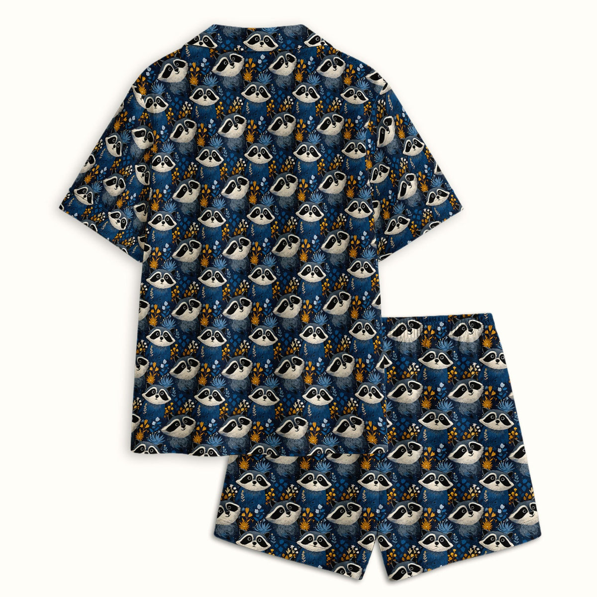 Raccoon Blue Floral Forest Pajama Set