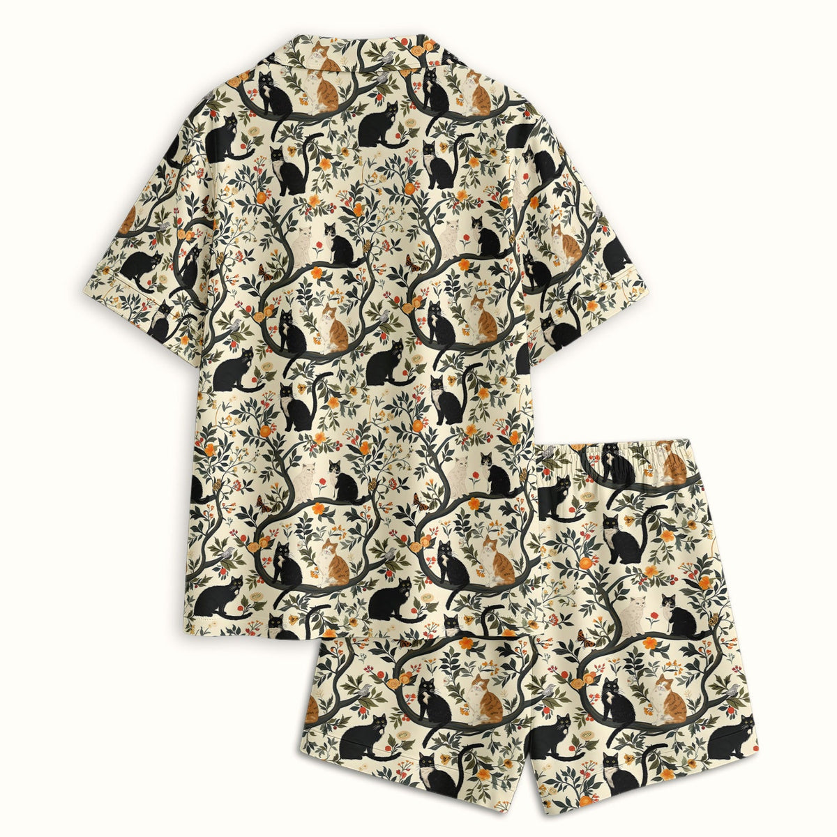 Vintage Black Cat Floral Pajama Set