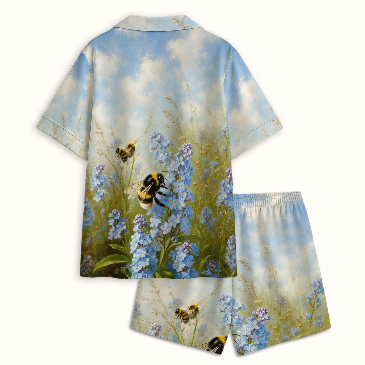 Whimsical Bumblebee Blue Blossom Pajama Set