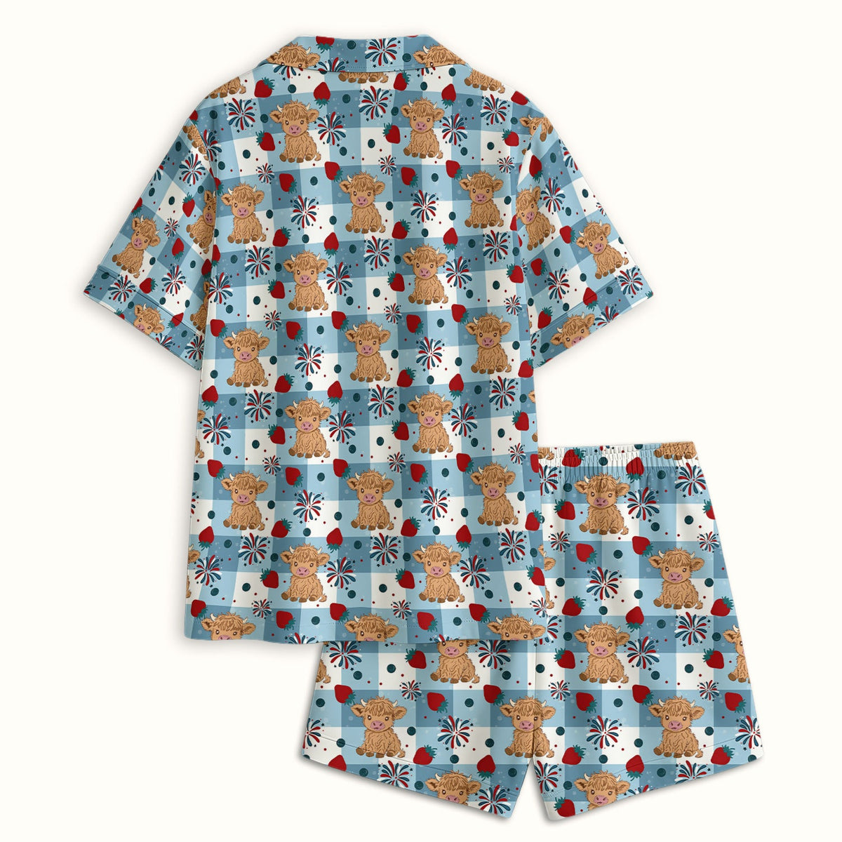 Highland Cow Strawberry Gingham Pajama Set For Nurse