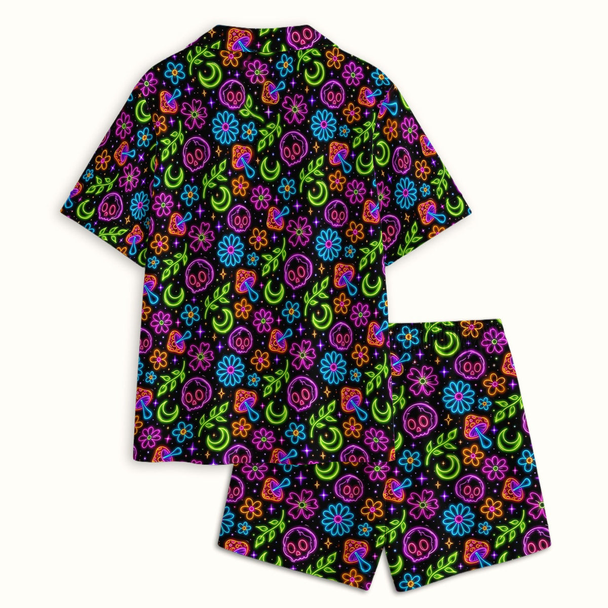 Neon Skull Mushroom Floral Nurse Pajama Set